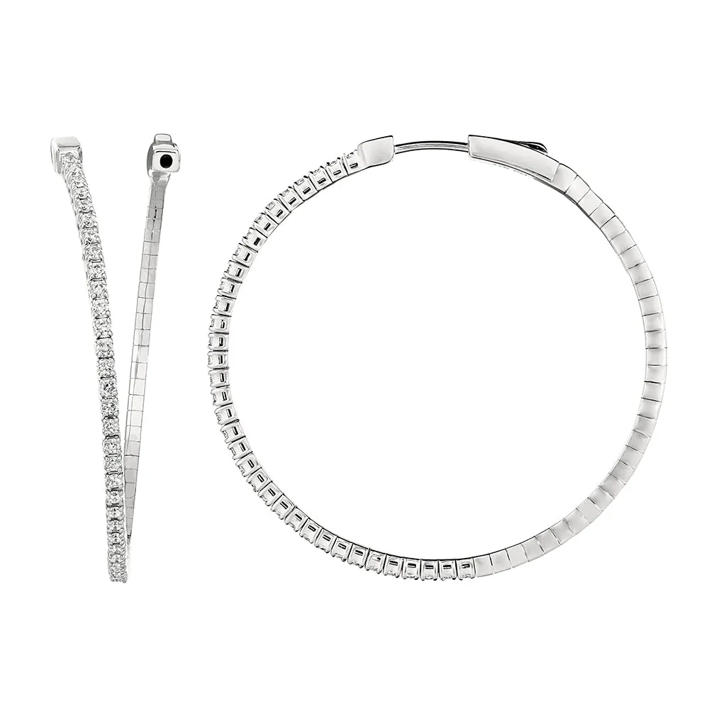 1.00 Carat Natural Diamond Hoop Flexible Earrings G-H SI 14K White Gold