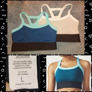 2Pc Bundle Fabletics Robyn Gray &amp; Teal Colorblock High Support Sports Bras Lrg
