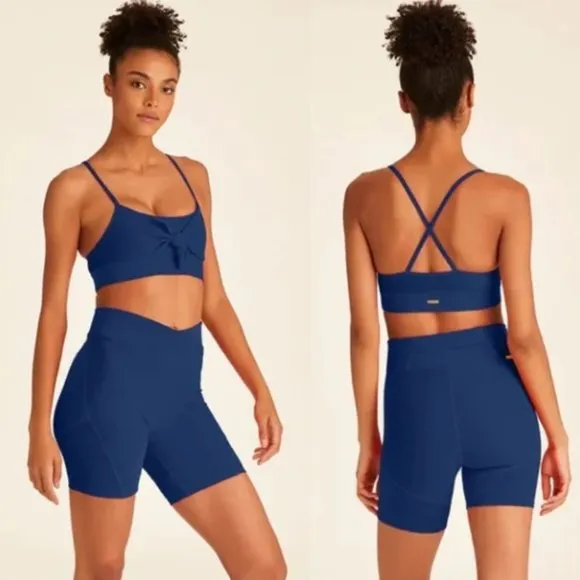 Alala Terry Bike Shorts and Bow Tie Sports Bra Matching Set
