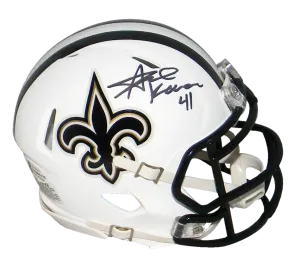 ALVIN KAMARA AUTOGRAPHED NEW ORLEANS SAINTS WHITE SPEED MINI HELMET BECKETT