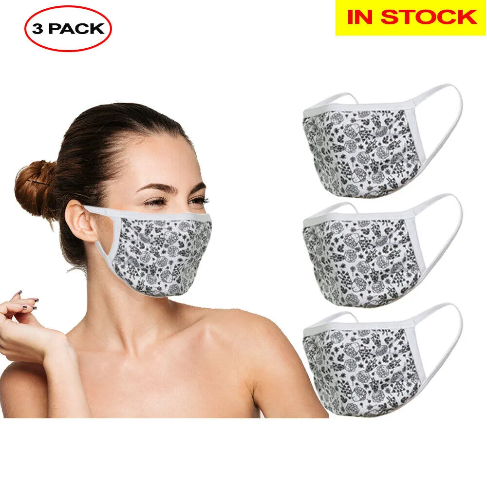 Amba7 Reusable Breathable Cloth Face Mask - Machine Washable, Non-Surgical Double Layer Anti-Dust Protection, Unisex - For Home, Office, Travel, Camping or Cycling (Flower Design 3-Pack With Filters (30 PCS)) In Stock