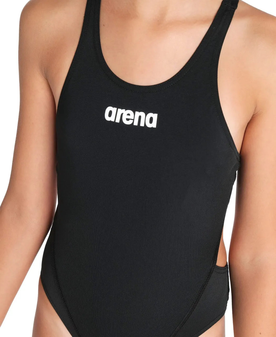Arena Performance Girls' Solid Team Swim Tech Swimsuit - Black-White