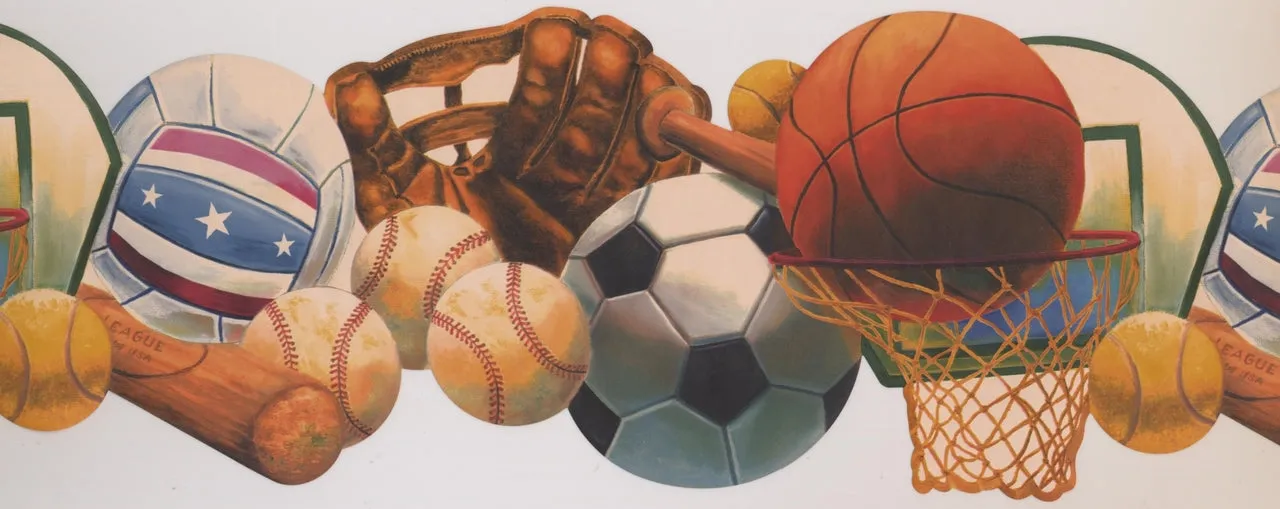 Baseball Basketball Tennis Soccer KZ1252B Wallpaper Border