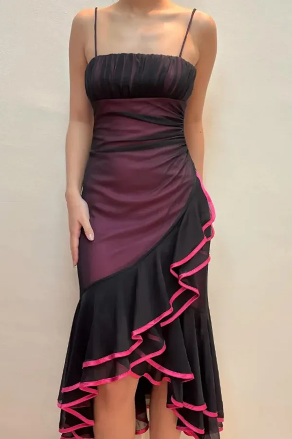 Black and Red Scoop High Low Mermaid Party Dress, Evening Dress APP1135