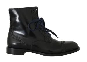 Black Leather Lace Up Ankle Boots