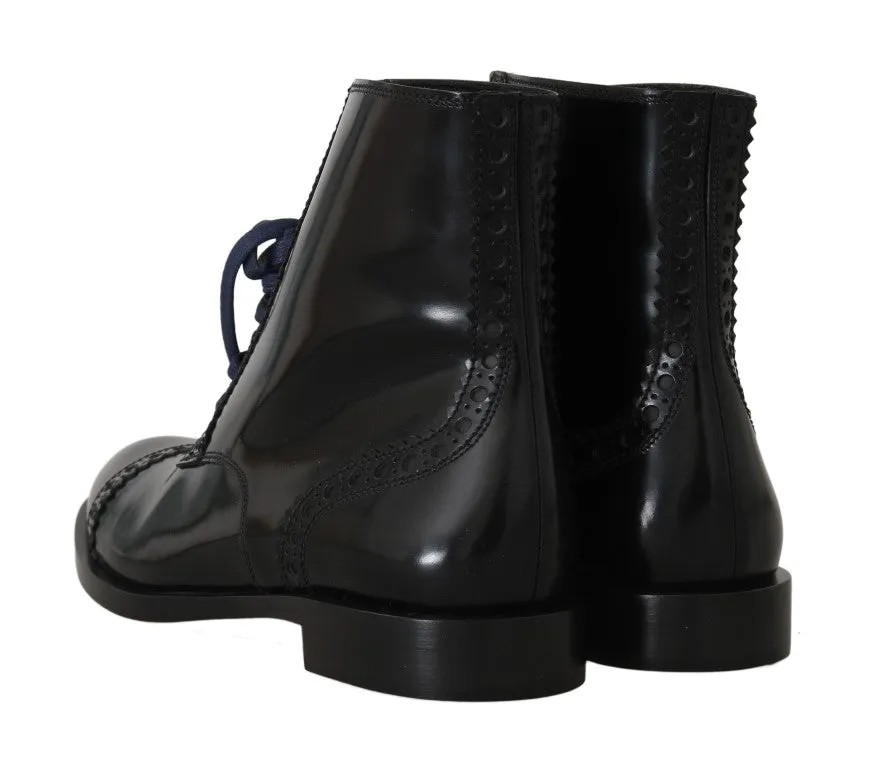 Black Leather Lace Up Ankle Boots