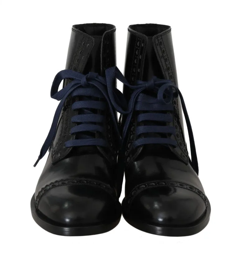 Black Leather Lace Up Ankle Boots