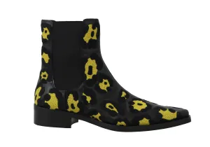Black Leather Leopard Chelsea Boots