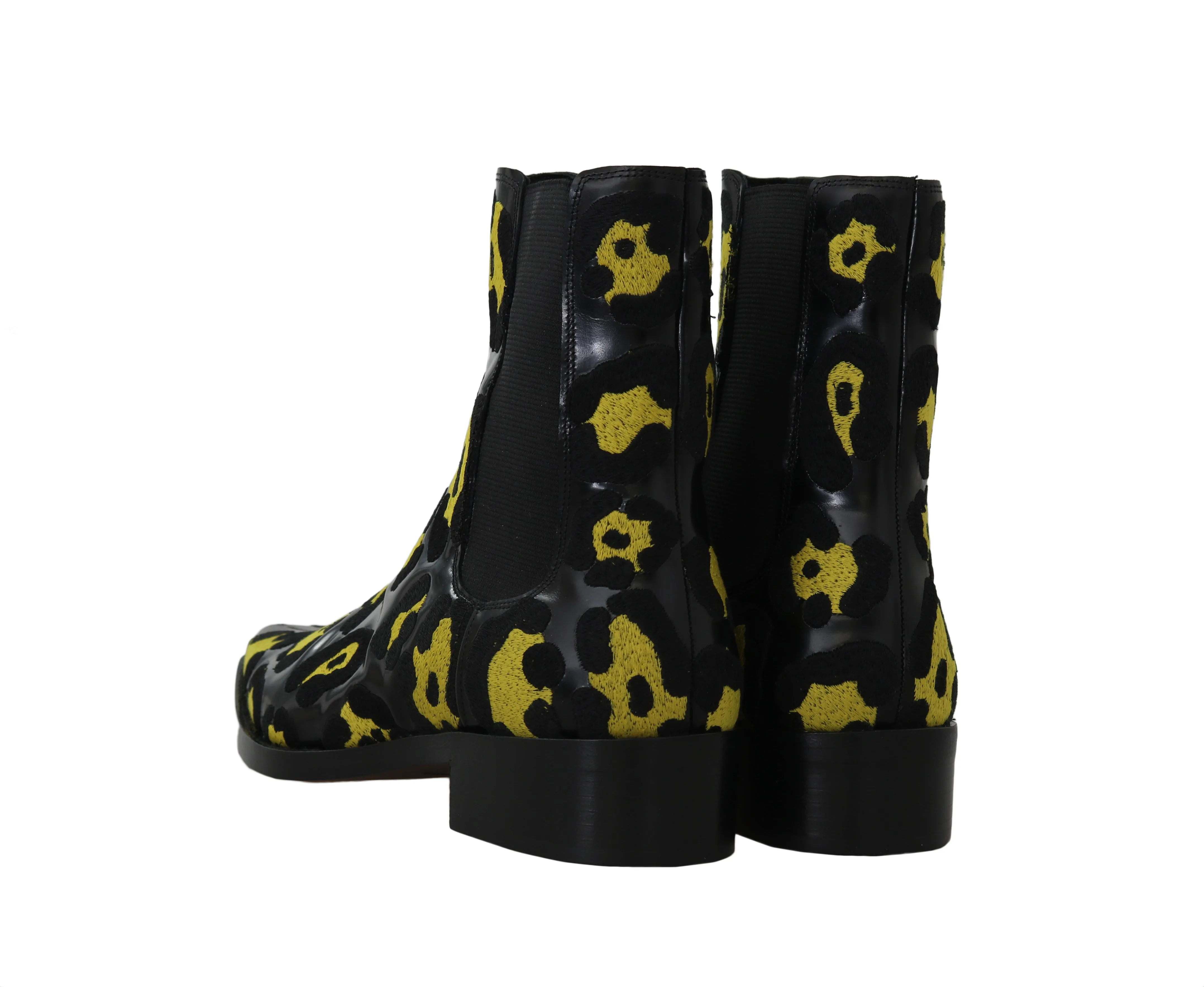 Black Leather Leopard Chelsea Boots