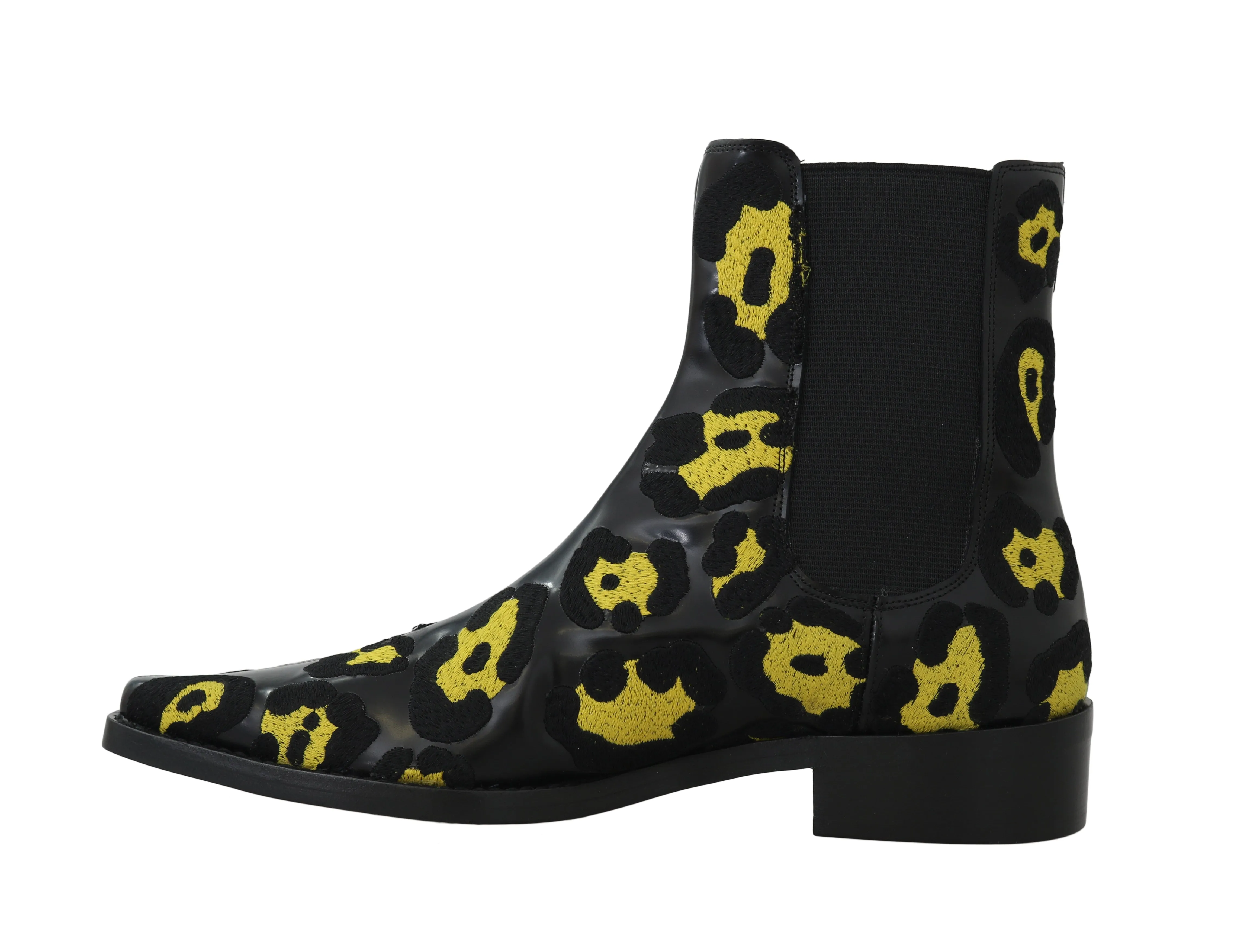 Black Leather Leopard Chelsea Boots