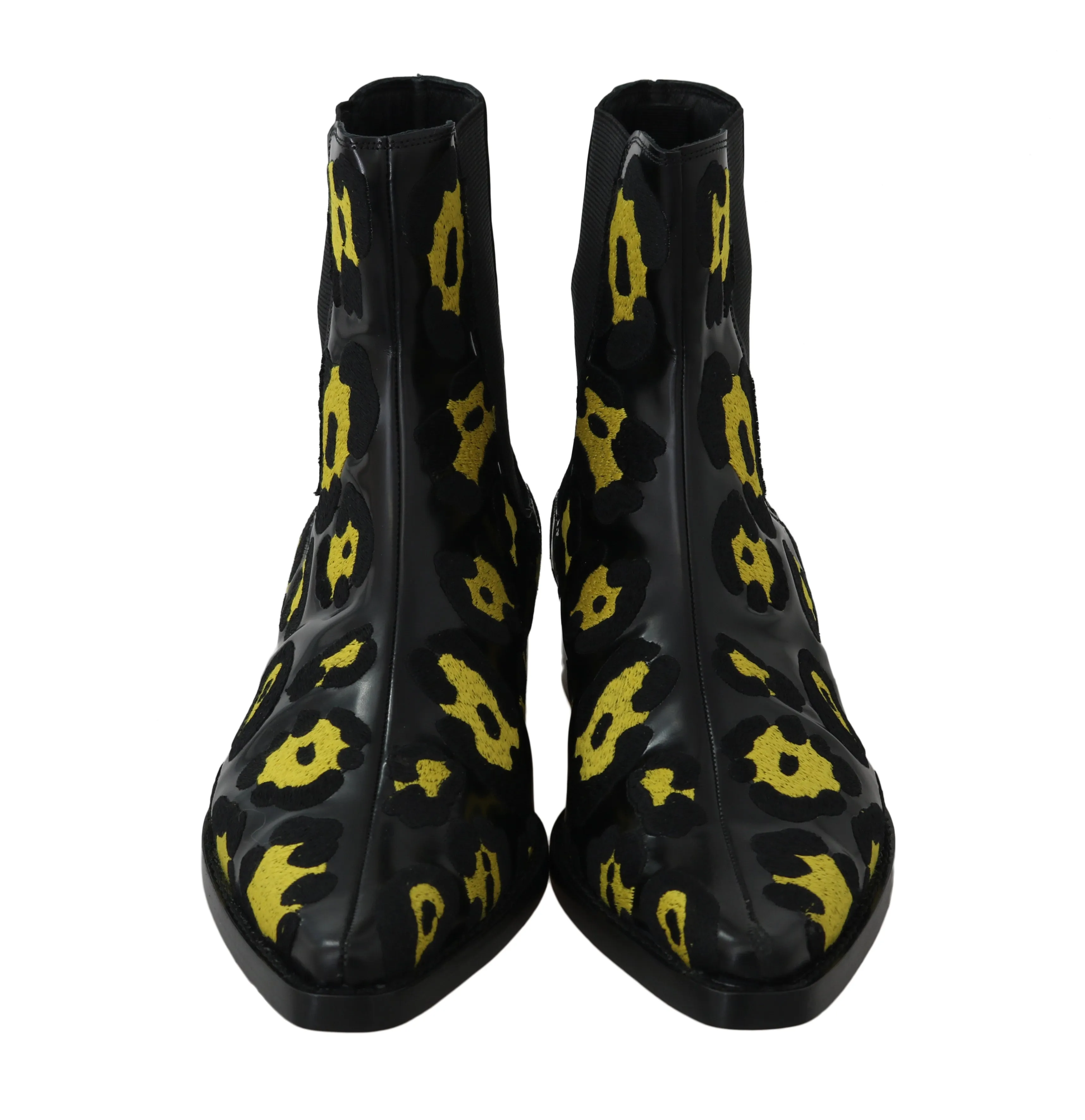 Black Leather Leopard Chelsea Boots