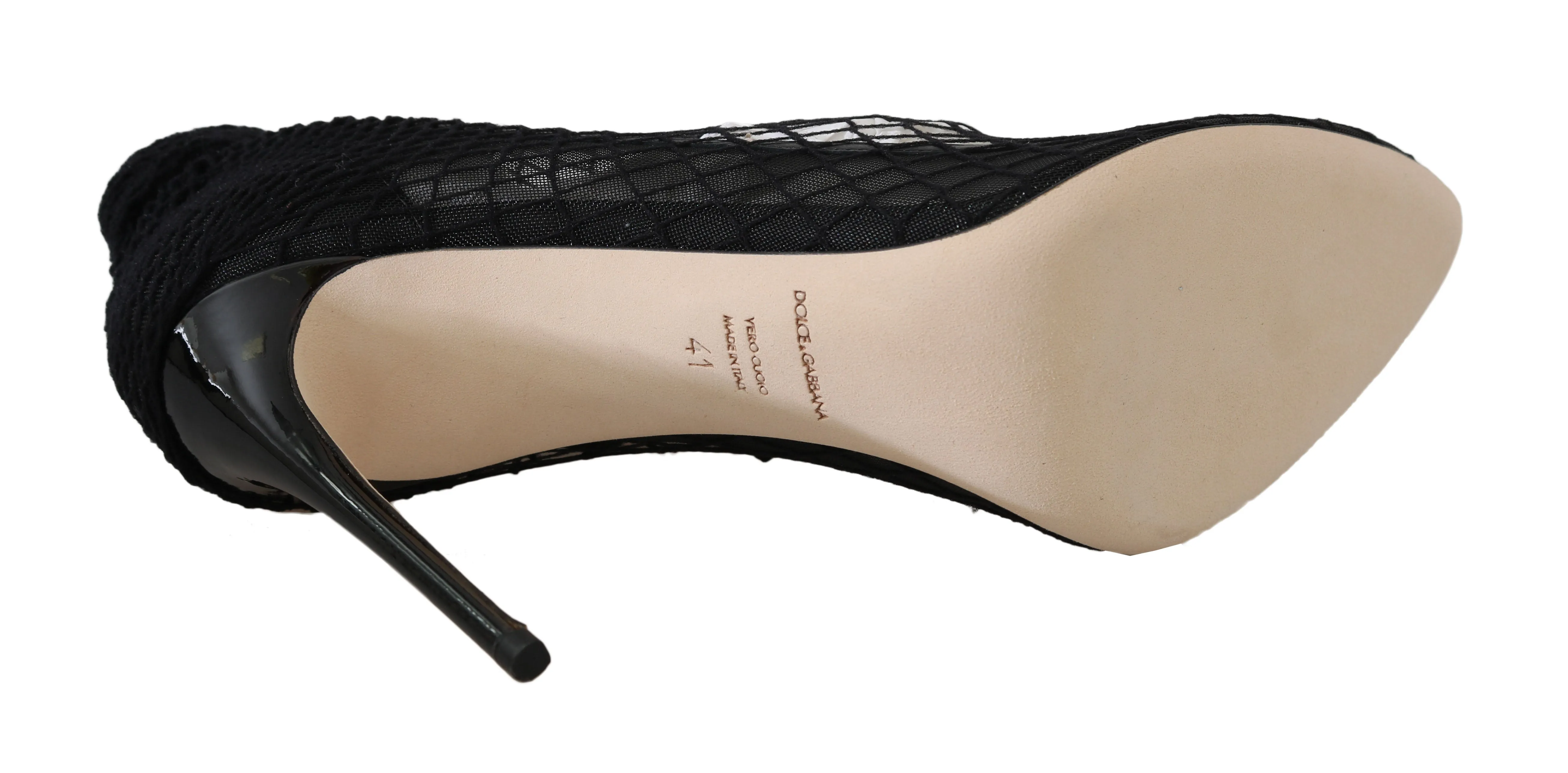 Black Netted Sock Heels Pumps