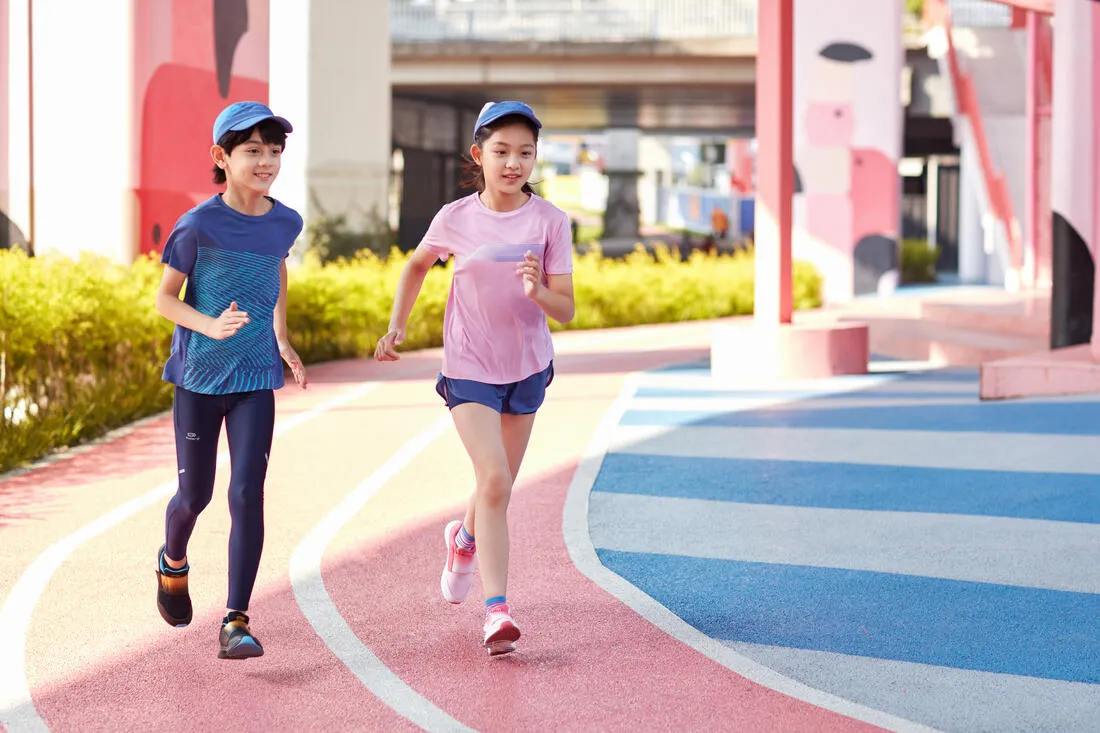 BREATHABLE KIDS' RUNNING TIGHTS - KIPRUN DRY - NAVY BLUE