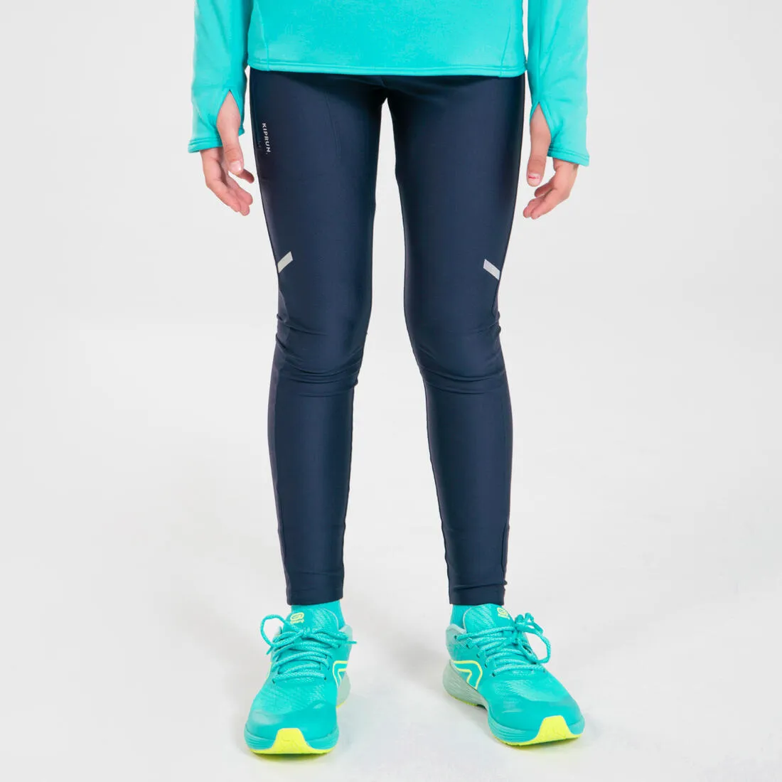 BREATHABLE KIDS' RUNNING TIGHTS - KIPRUN DRY - NAVY BLUE