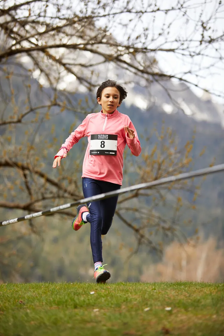 BREATHABLE KIDS' RUNNING TIGHTS - KIPRUN DRY - NAVY BLUE