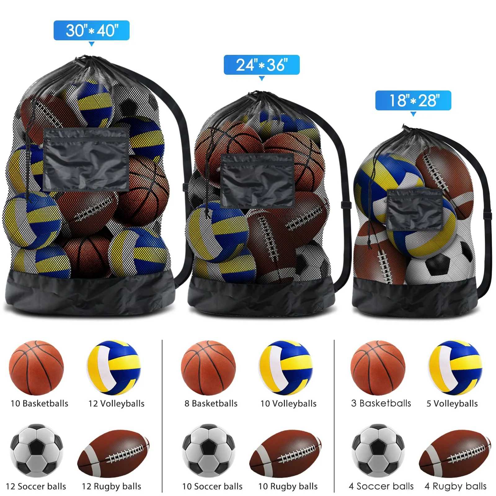 BROTOU Large Drawstring Mesh Sports Ball Bag with Shoulder Strap for SoccerBall Basketball, Volleyball
