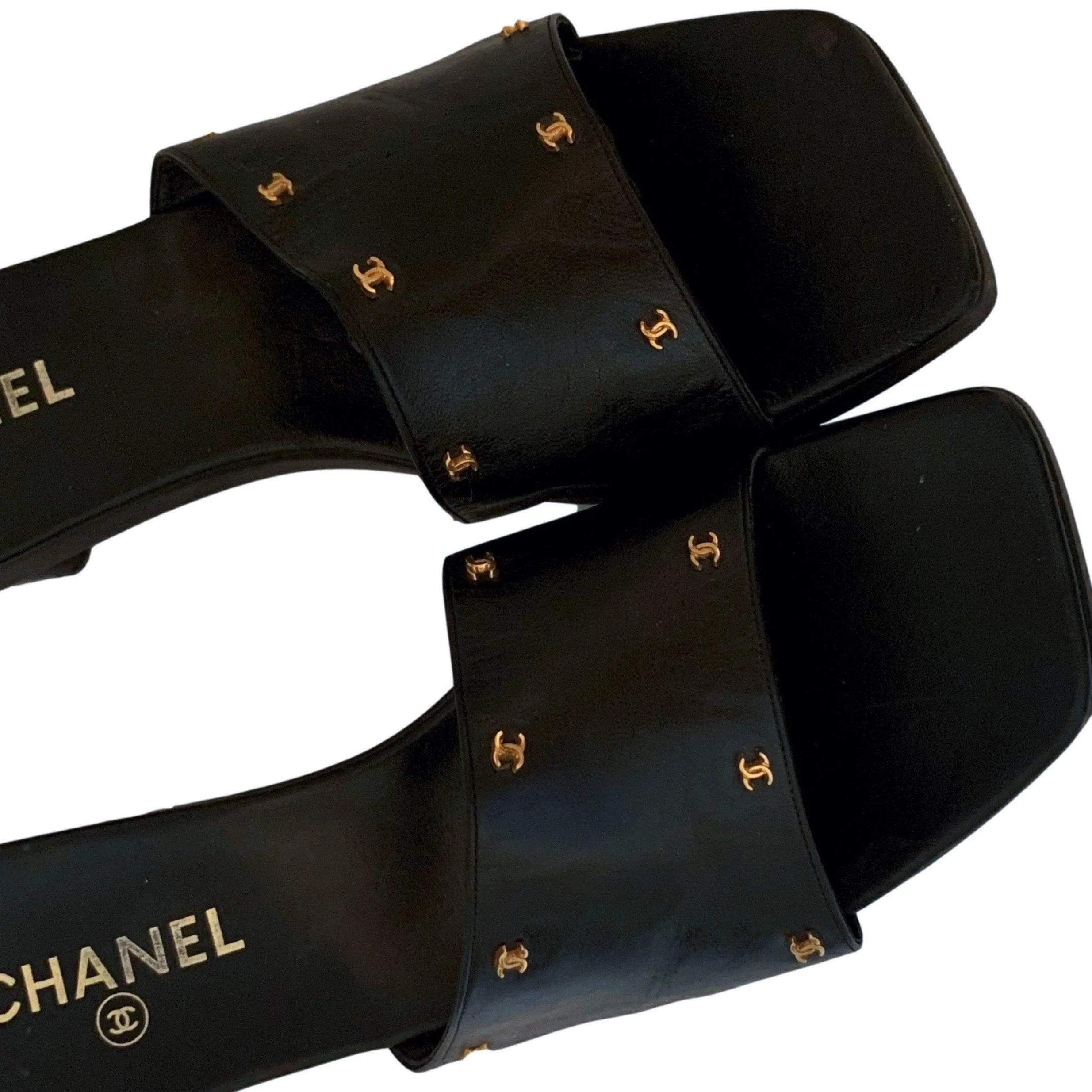 Chanel Black Logo Chunky Heel