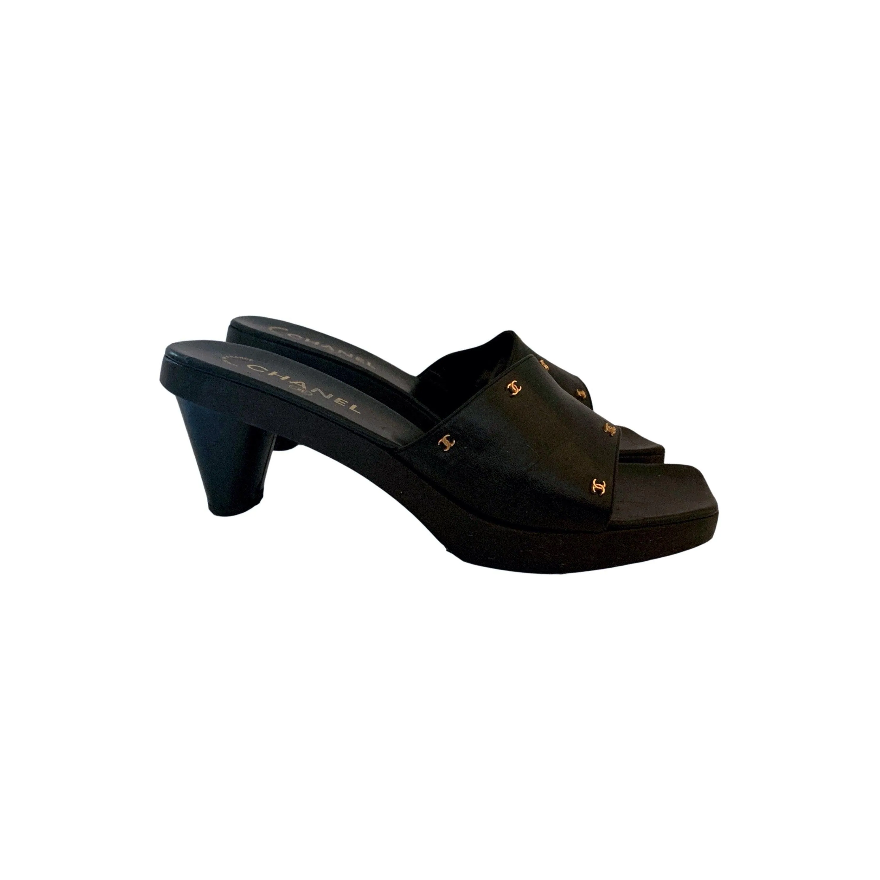Chanel Black Logo Chunky Heel