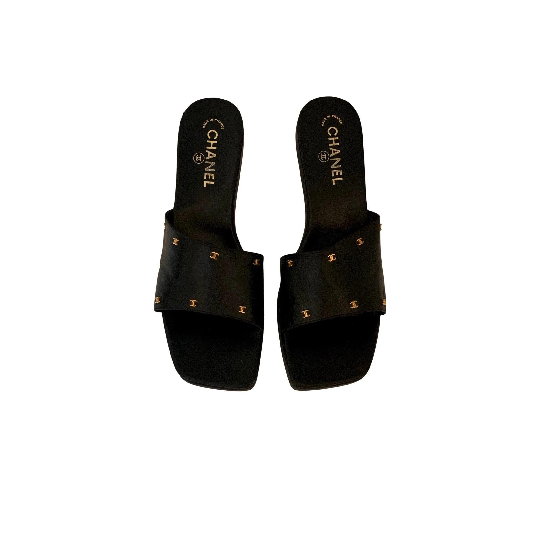 Chanel Black Logo Chunky Heel