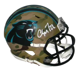 CHRISTIAN McCAFFREY SIGNED CAROLINA PANTHERS CAMO SPEED MINI HELMET BECKETT