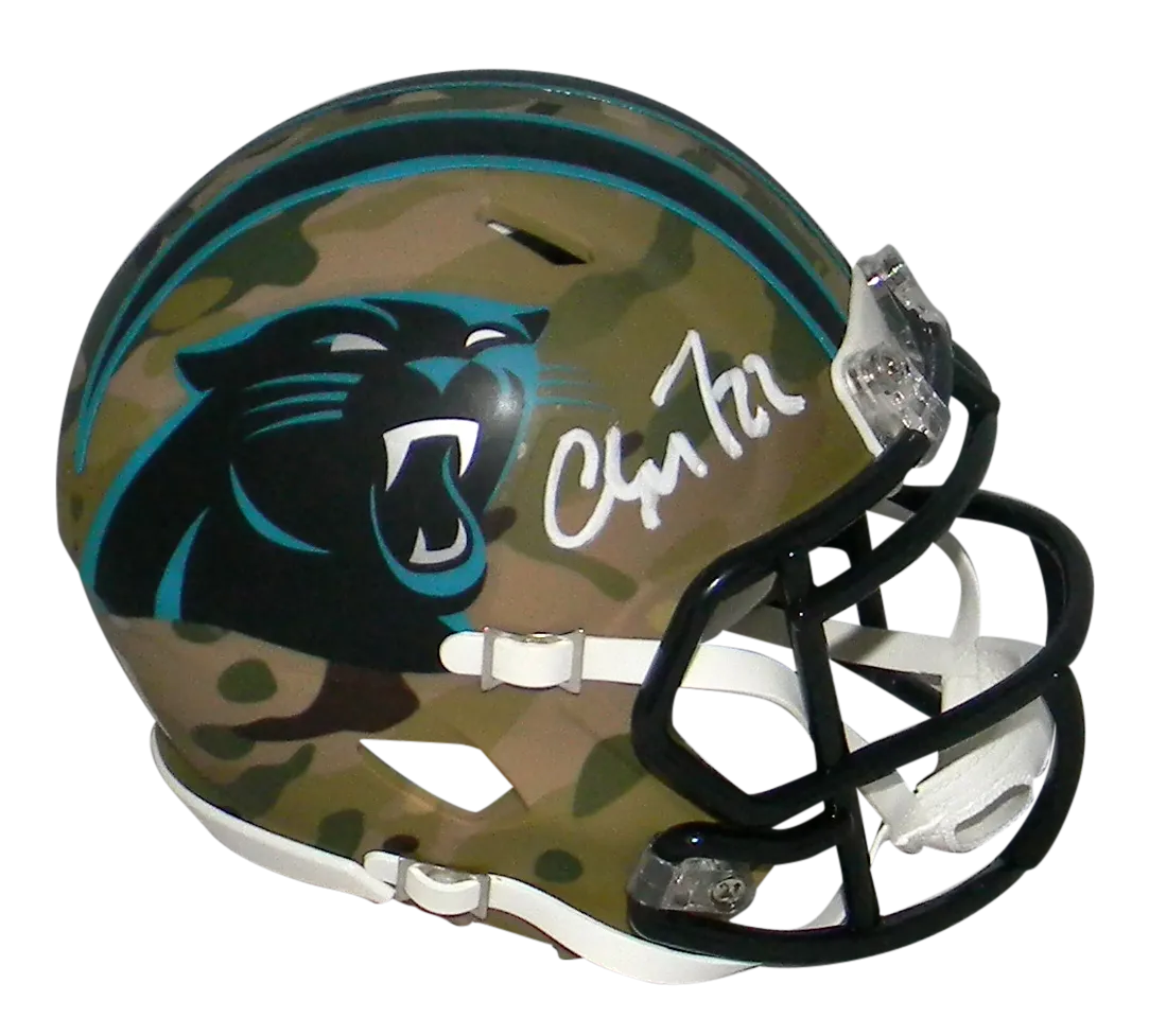 CHRISTIAN McCAFFREY SIGNED CAROLINA PANTHERS CAMO SPEED MINI HELMET BECKETT