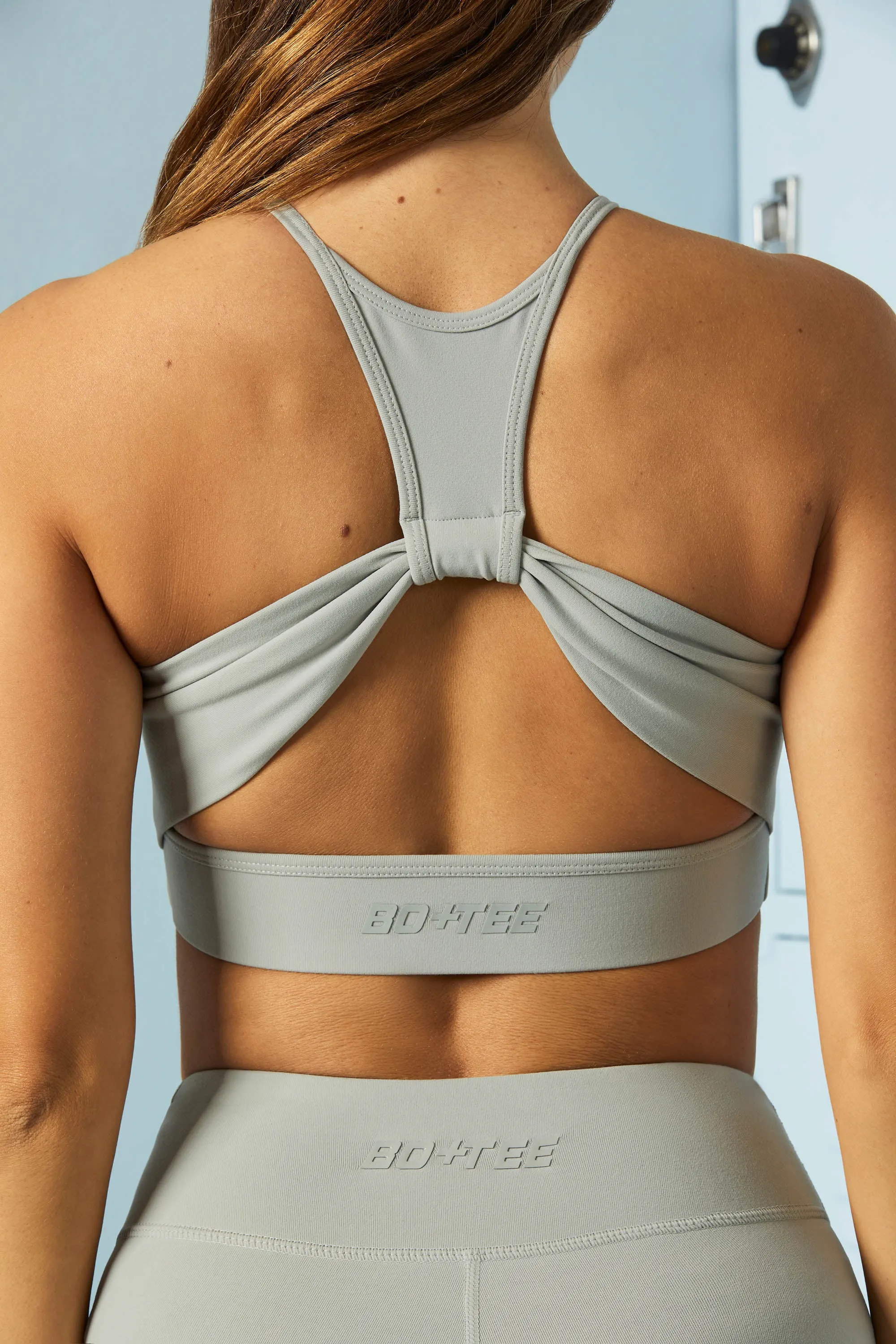 Competitive - Racer Cut Out Back Crop Top in Grey