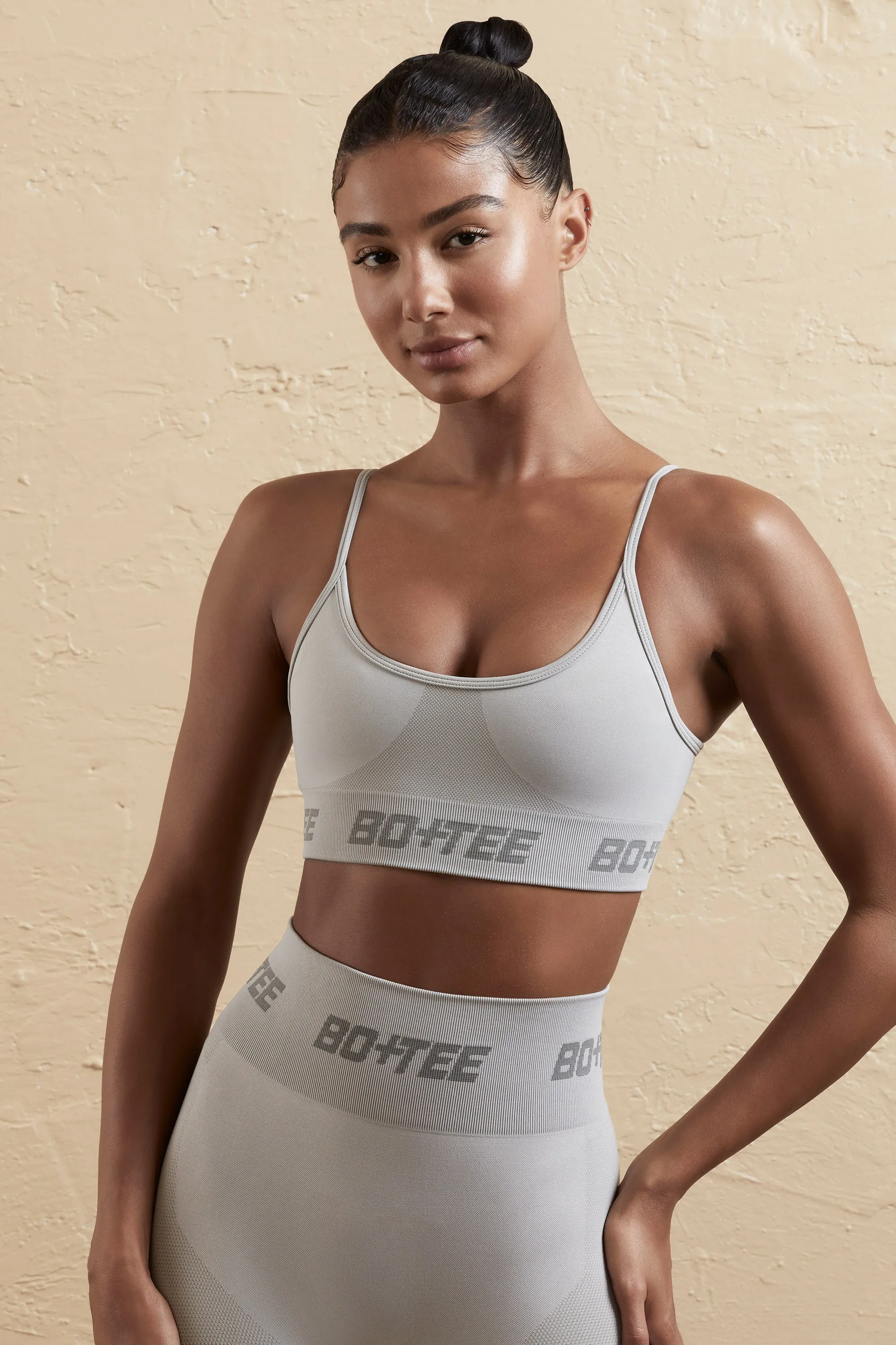 Contender - Curved Neckline Sports Bra in Silver
