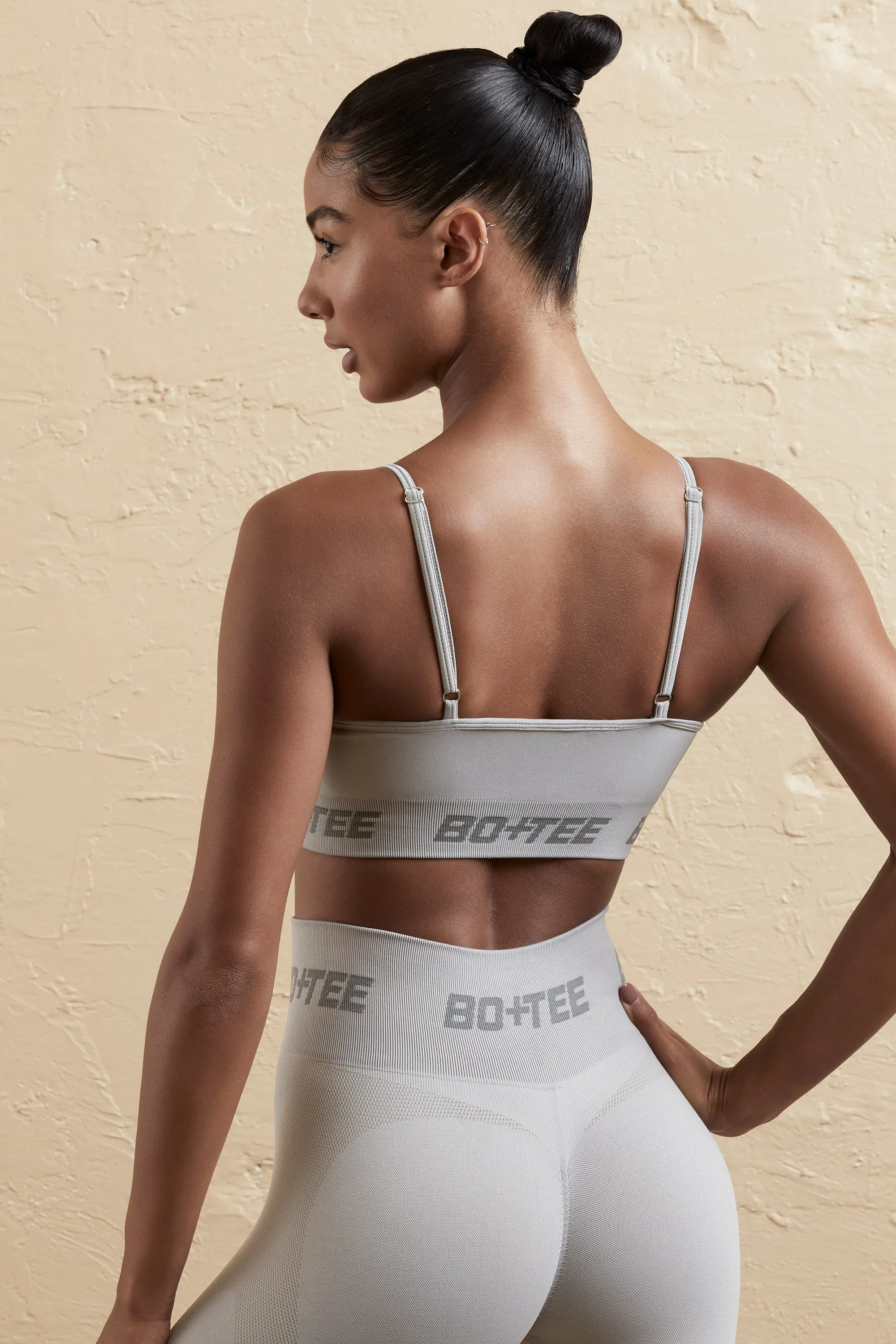 Contender - Curved Neckline Sports Bra in Silver
