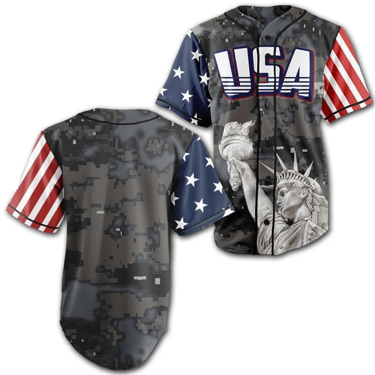 Custom Steel Camo USA Baseball Jersey