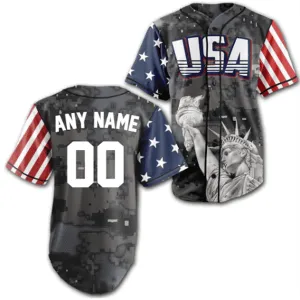 Custom Steel Camo USA Baseball Jersey