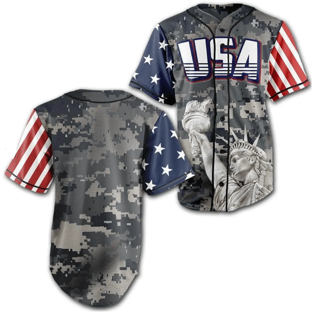 Custom Teal Camo USA Baseball Jersey