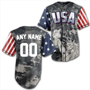 Custom Teal Camo USA Baseball Jersey