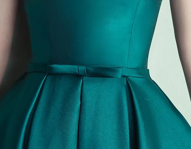 Dark Green Tea Length Bridesmaid Dress, High Quality Prom Dress