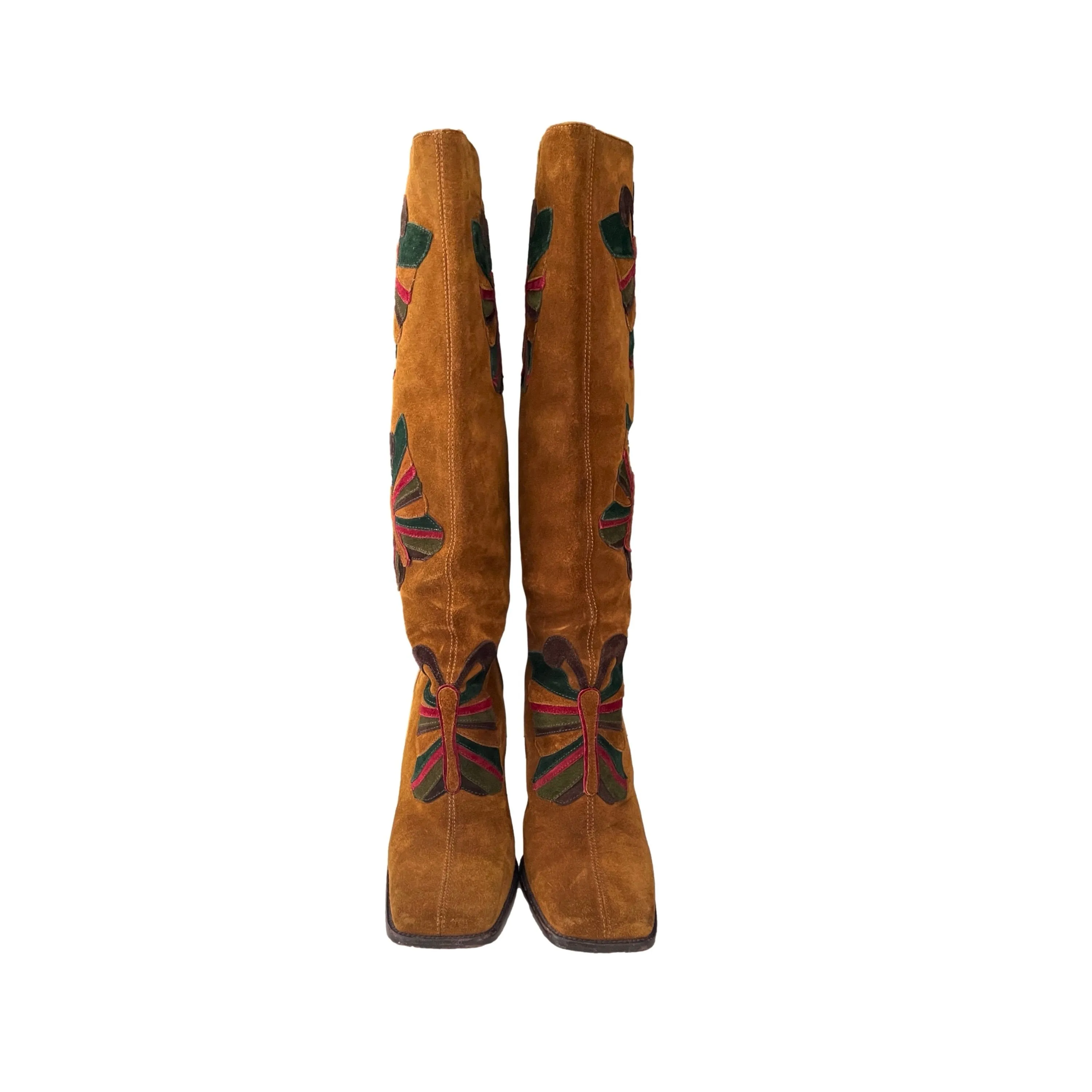 Dolce & Gabbana Camel Butterfly Suede Knee Boots