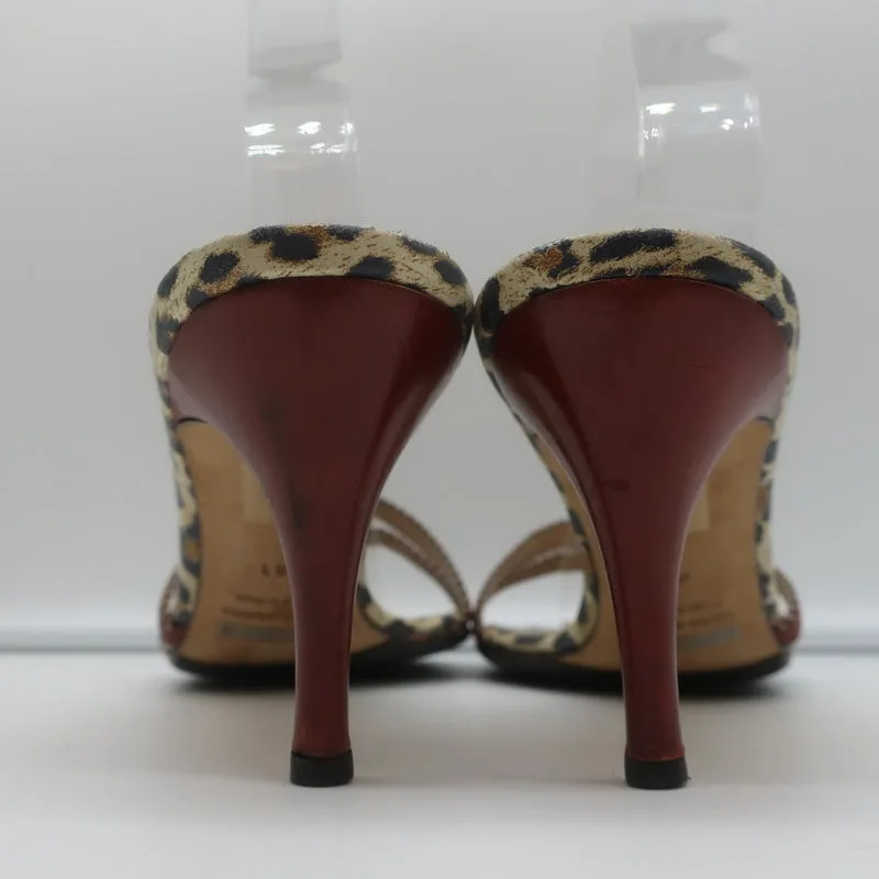 Dolce & Gabbana Double Strap Slide Sandals Brown Leather & Leopard Print Size 41