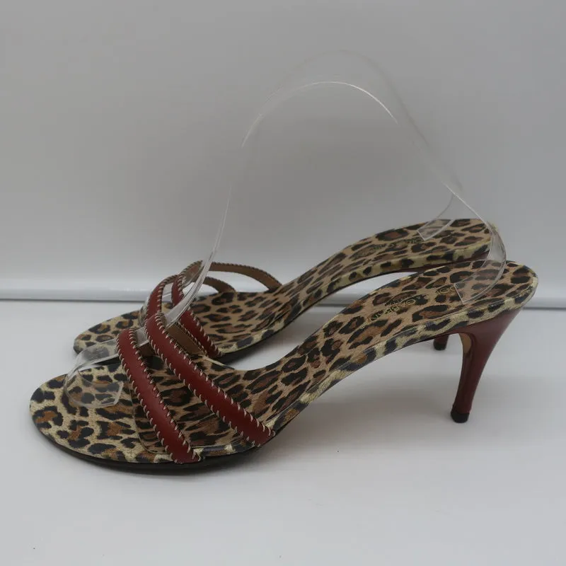 Dolce & Gabbana Double Strap Slide Sandals Brown Leather & Leopard Print Size 41