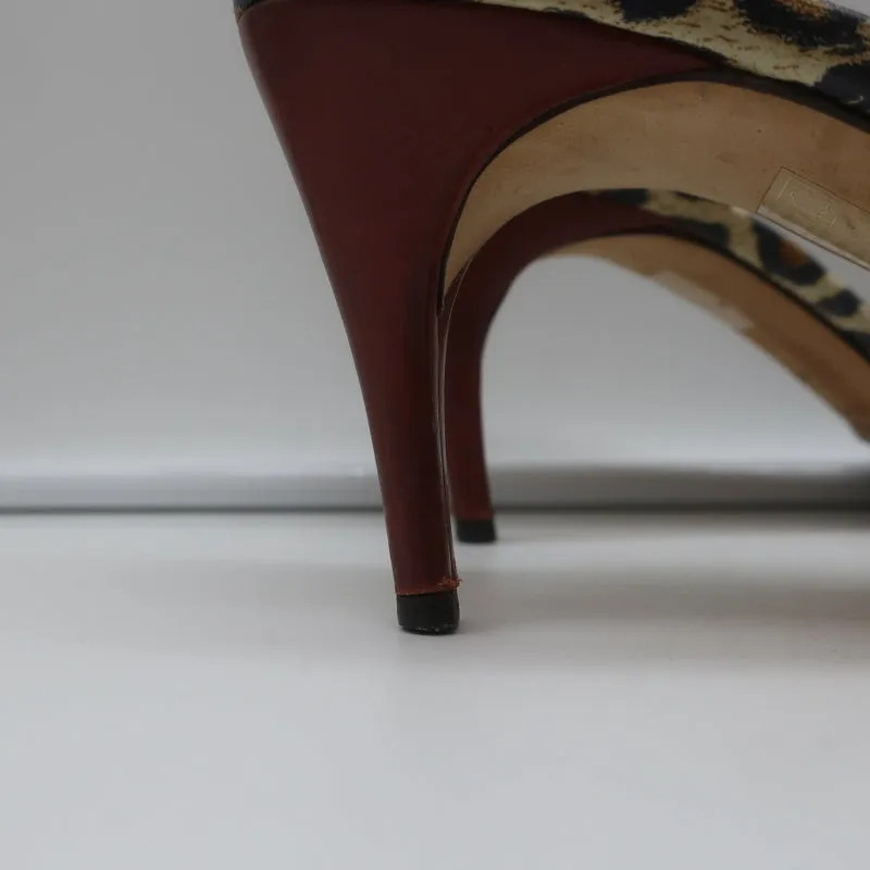 Dolce & Gabbana Double Strap Slide Sandals Brown Leather & Leopard Print Size 41