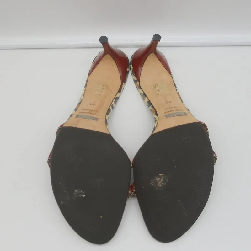 Dolce & Gabbana Double Strap Slide Sandals Brown Leather & Leopard Print Size 41