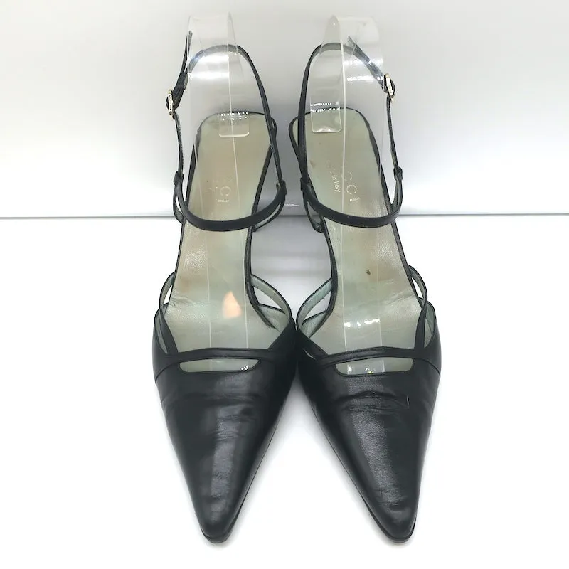 Gucci Cutout Ankle Strap Pumps Black Leather Size 8.5 Pointed Toe Heels