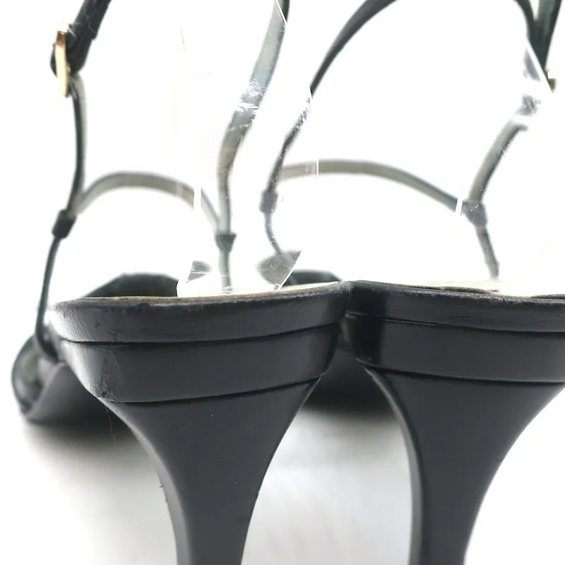 Gucci Cutout Ankle Strap Pumps Black Leather Size 8.5 Pointed Toe Heels