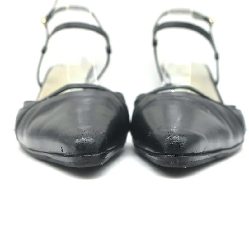 Gucci Cutout Ankle Strap Pumps Black Leather Size 8.5 Pointed Toe Heels