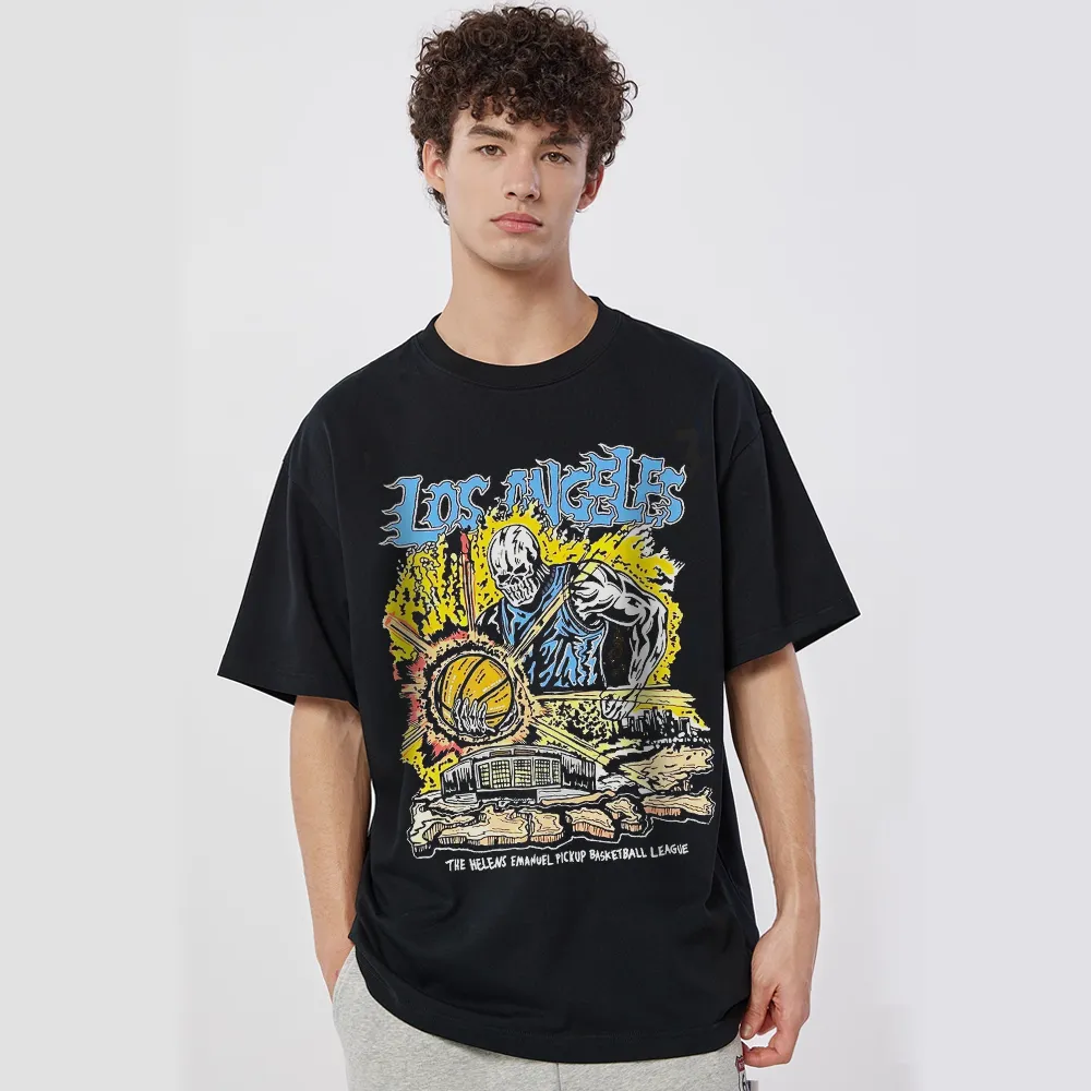 Halloween Los Angeles City Of Angels Basketball Team Skull Print Cotton T-shirt