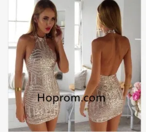 Halter Neck Homecoming Dresses Sequins Mini Cocktail Dress