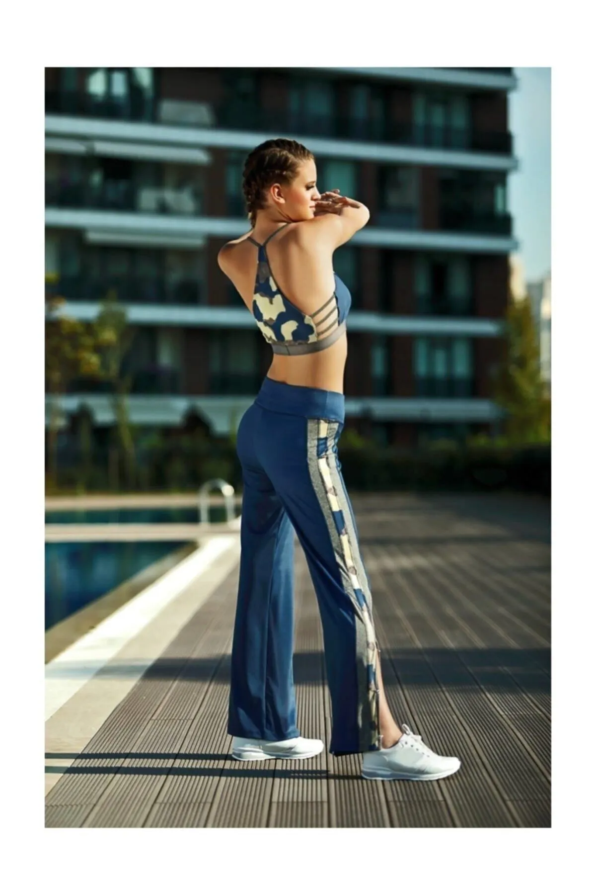 High Stretch Solid Flare Leg Sports Trousers and Bra Set