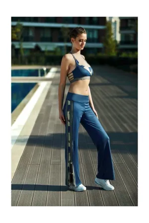 High Stretch Solid Flare Leg Sports Trousers and Bra Set