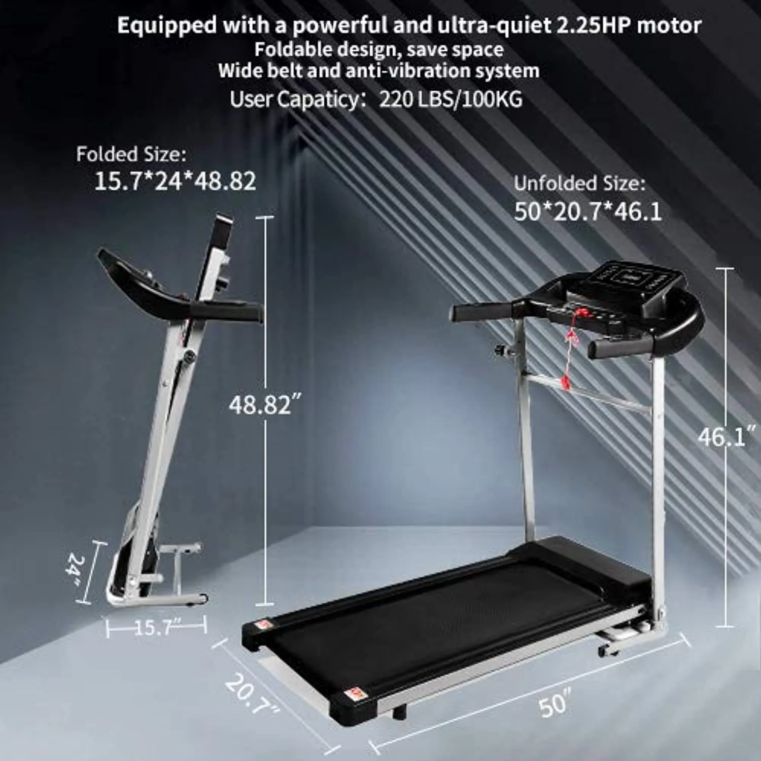 Home Foldable Treadmill, Folding Treadmill for Home Workout, Electric Walking Treadmill Machine 5" LCD Screen 250 LB Capacity MP3