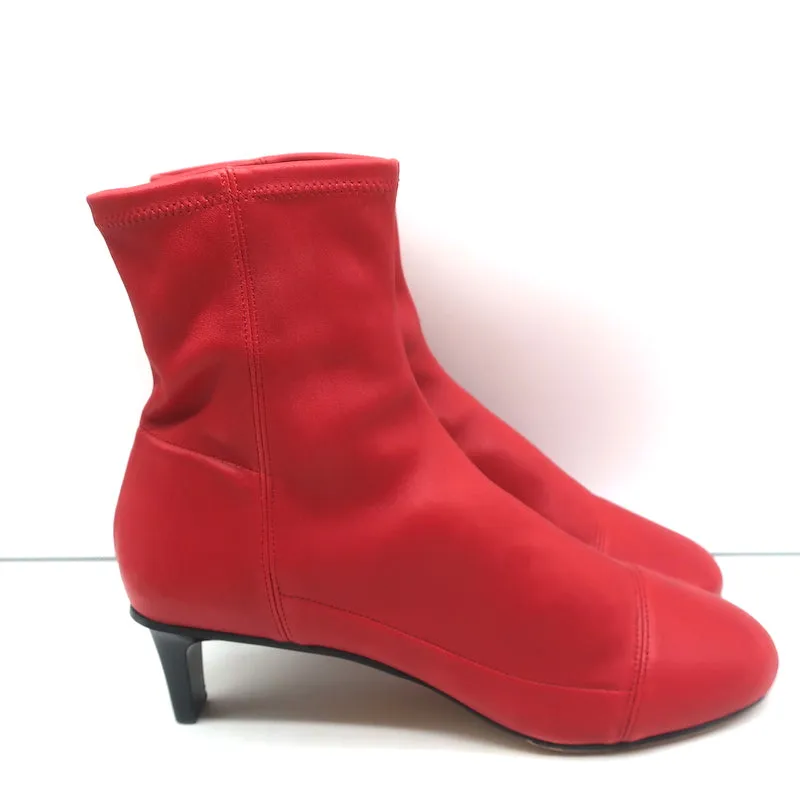 Isabel Marant Sock Boots Daevel Red Leather Size 39 Kitten Heel Ankle Boots