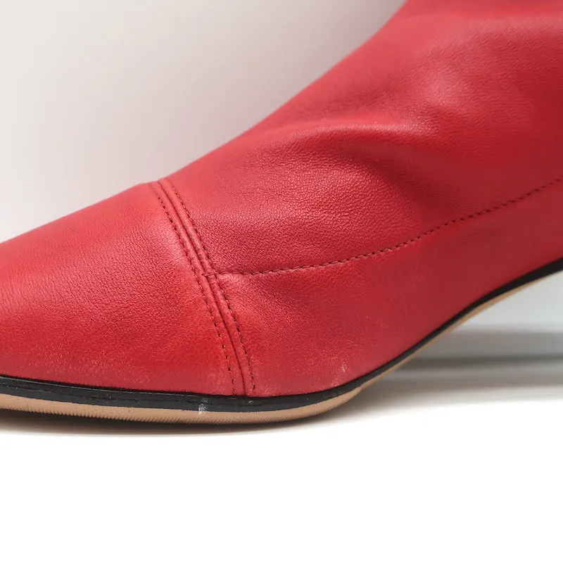 Isabel Marant Sock Boots Daevel Red Leather Size 39 Kitten Heel Ankle Boots