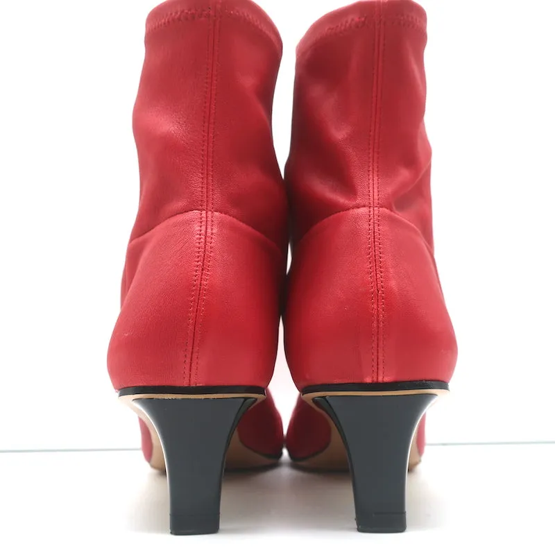 Isabel Marant Sock Boots Daevel Red Leather Size 39 Kitten Heel Ankle Boots