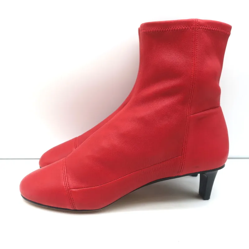 Isabel Marant Sock Boots Daevel Red Leather Size 39 Kitten Heel Ankle Boots